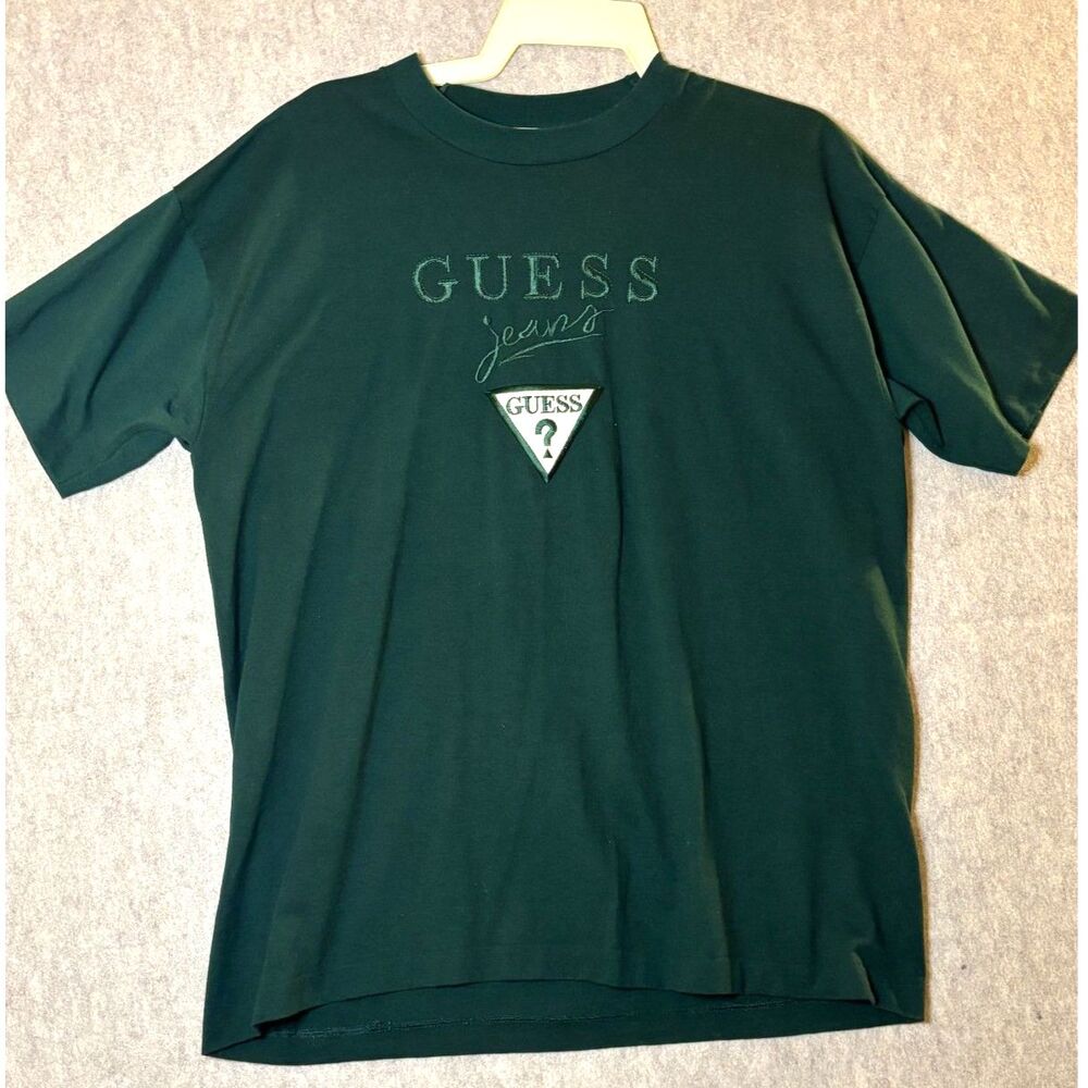 Vintage 90s GUESS Jeans by Georges Marciano XL Green USA Logo T-Shirt Unisex
